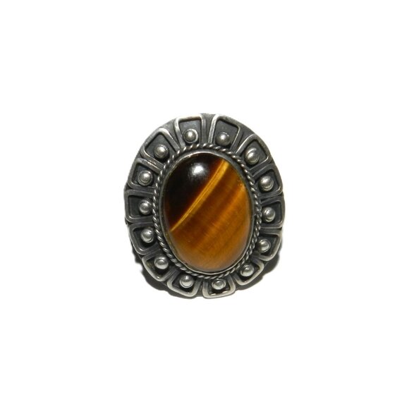 Vintage Taxco Mexico 925 Sterling Silver Tiger Eye Oval Ring Size 6.5 Rare!! - Picture 4 of 14